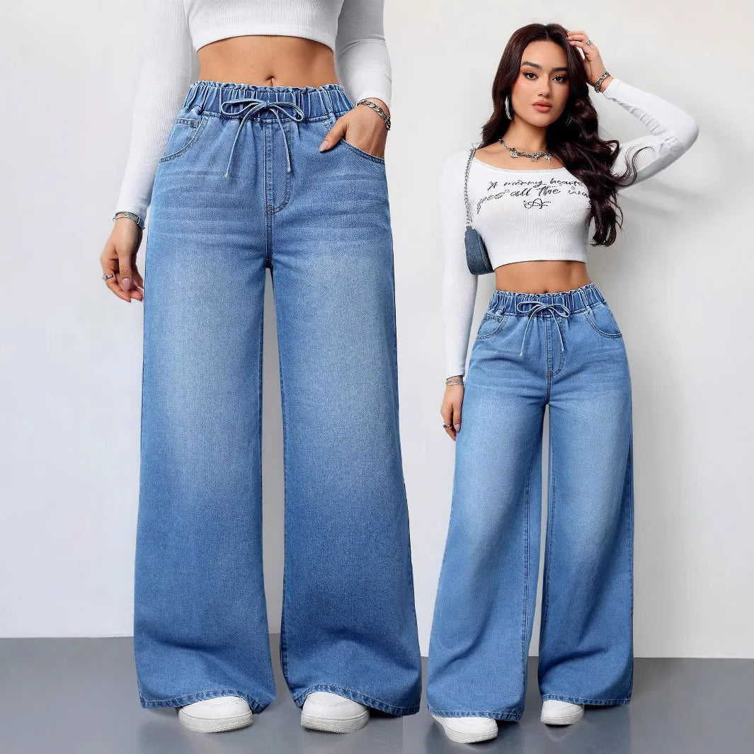Jeans Women Denim Pant Floor Length Pants High Waist Straight Trousers Y2k Streetwear Vintage Elegant Splice Work Casual Loose