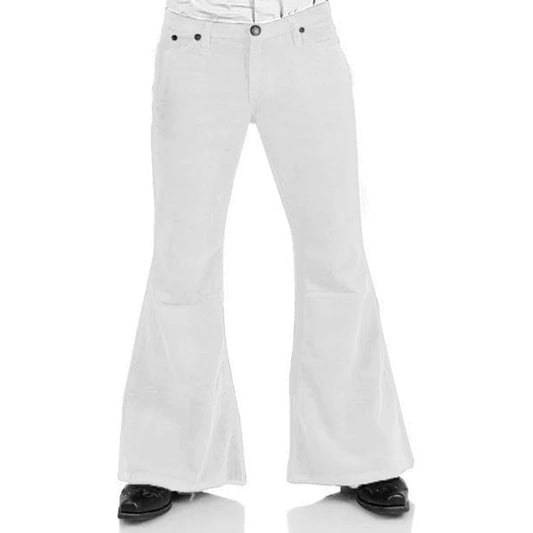 White bell-bottom pants on a white background