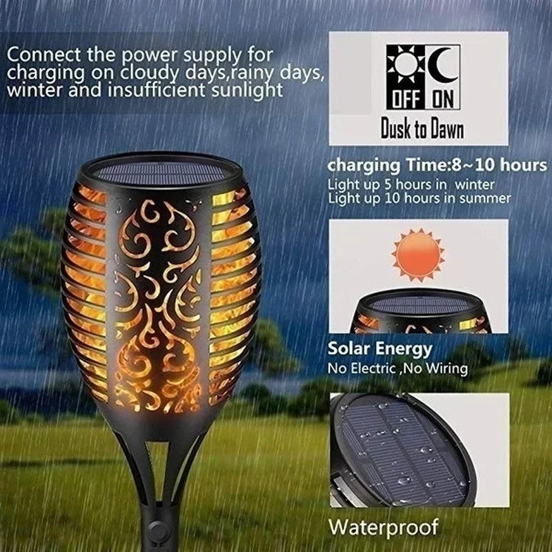 Waterproof solar flame torch lights for garden, patio, and path decoration - solar energy