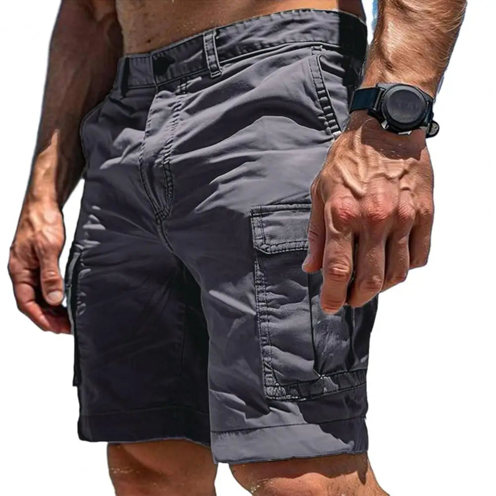 Men Shorts High Waist Buttons Zipper Closure Pure Color Cargo Trousers With Multi Pockets Outdoor Casual Shorts Summer Wear
