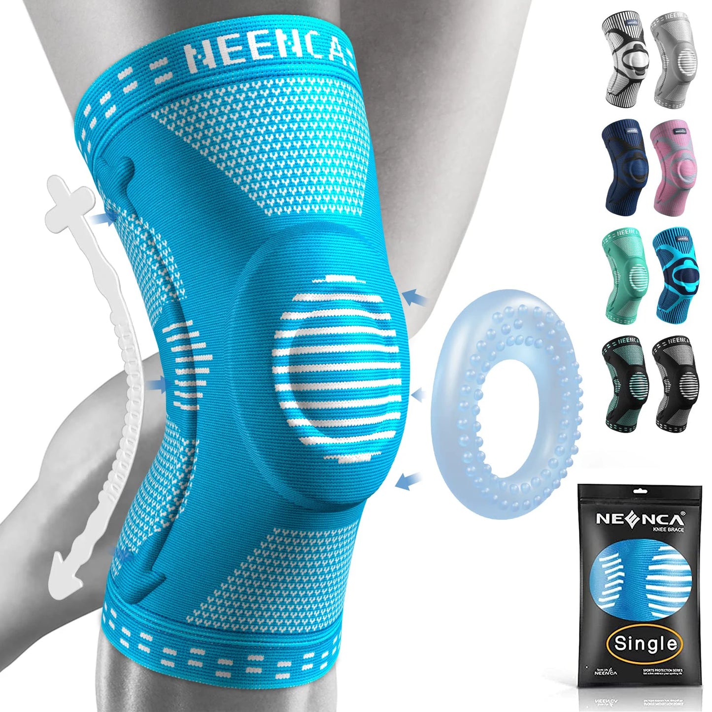 NEENCA compression knee brace sleeve for pain relief, meniscus tear, ACL, arthritis, and joint injury recovery L blue