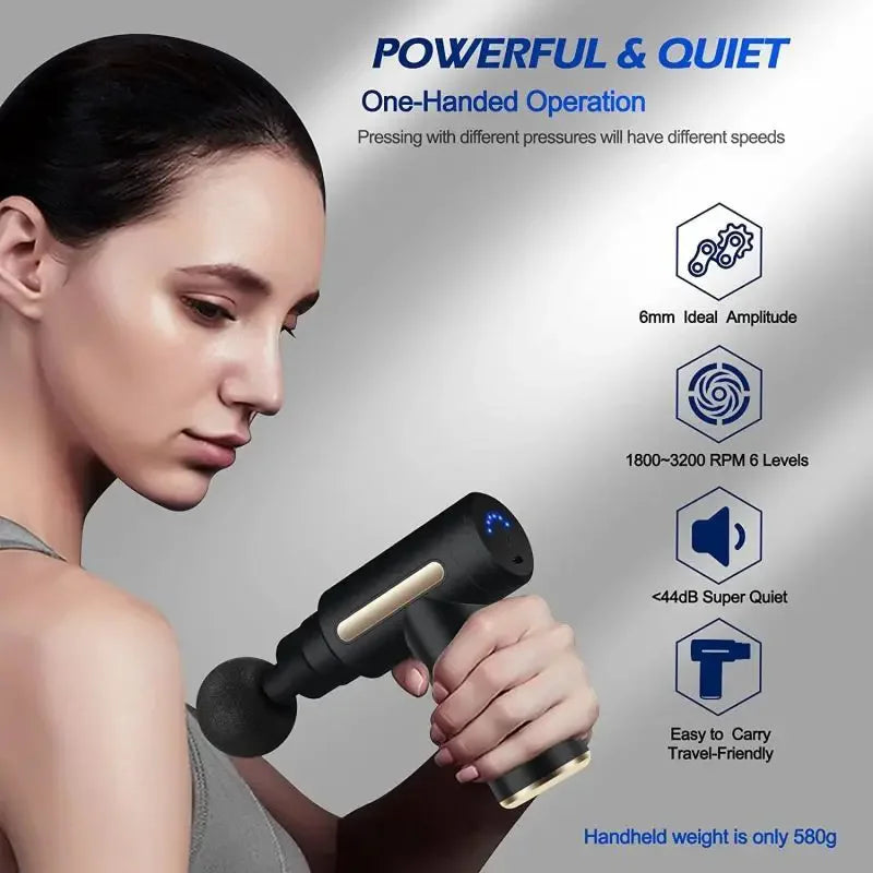Mini 2024 portable deep tissue fascia gun massage device in black with adjustable speed for whole body relief  powerful and quirt