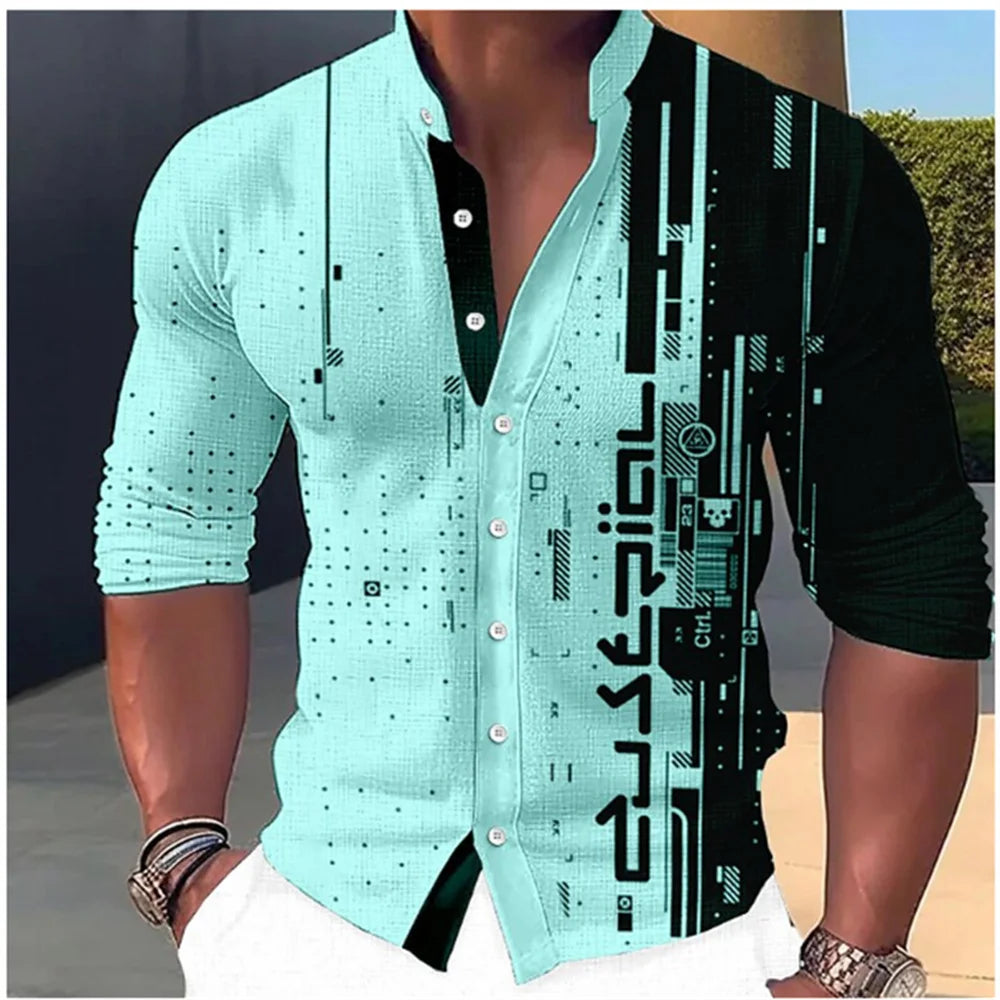 Men’s Standing‑Neck Long Sleeve Shirt – Soft Casual Fashion Top