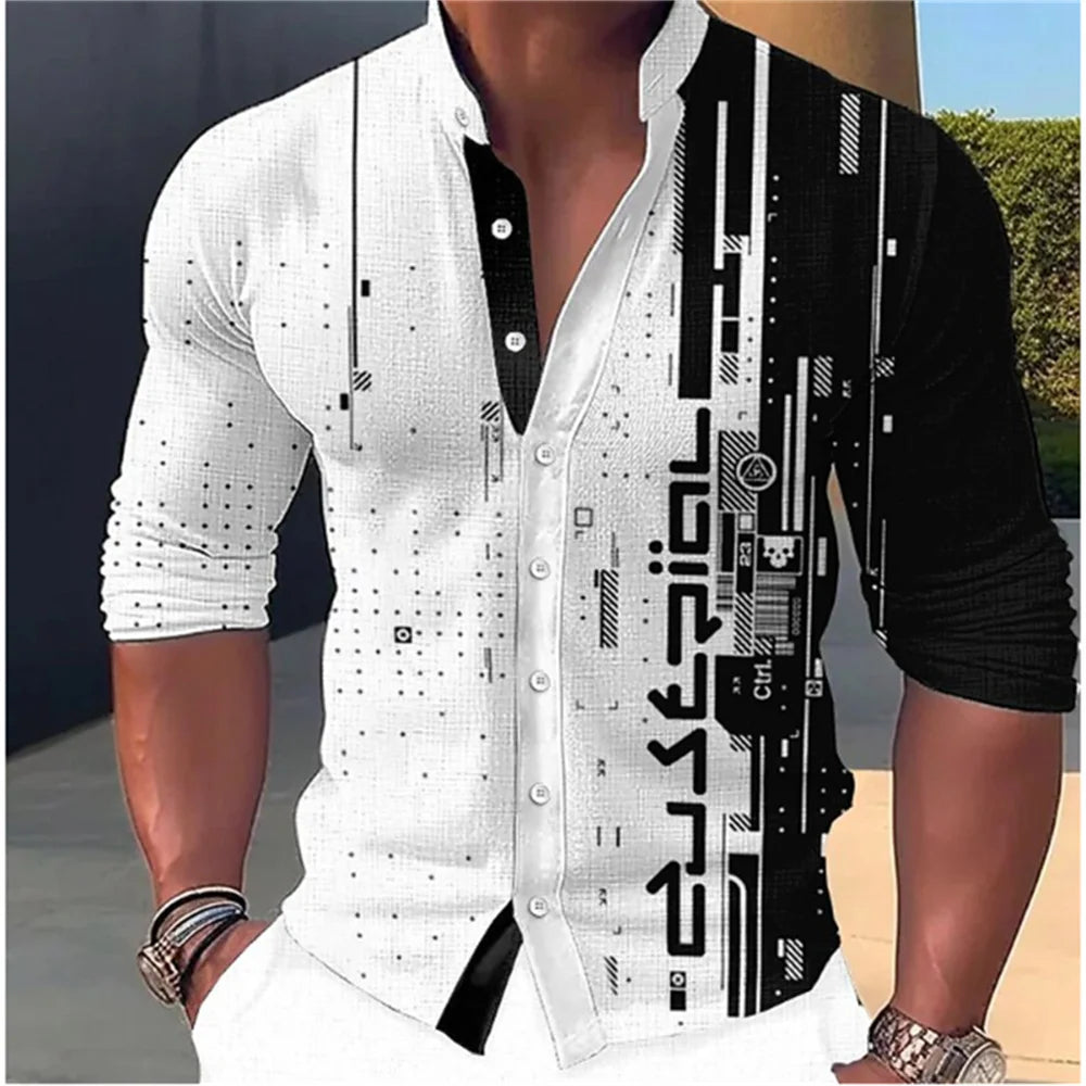 Men’s Standing‑Neck Long Sleeve Shirt – Soft Casual Fashion Top