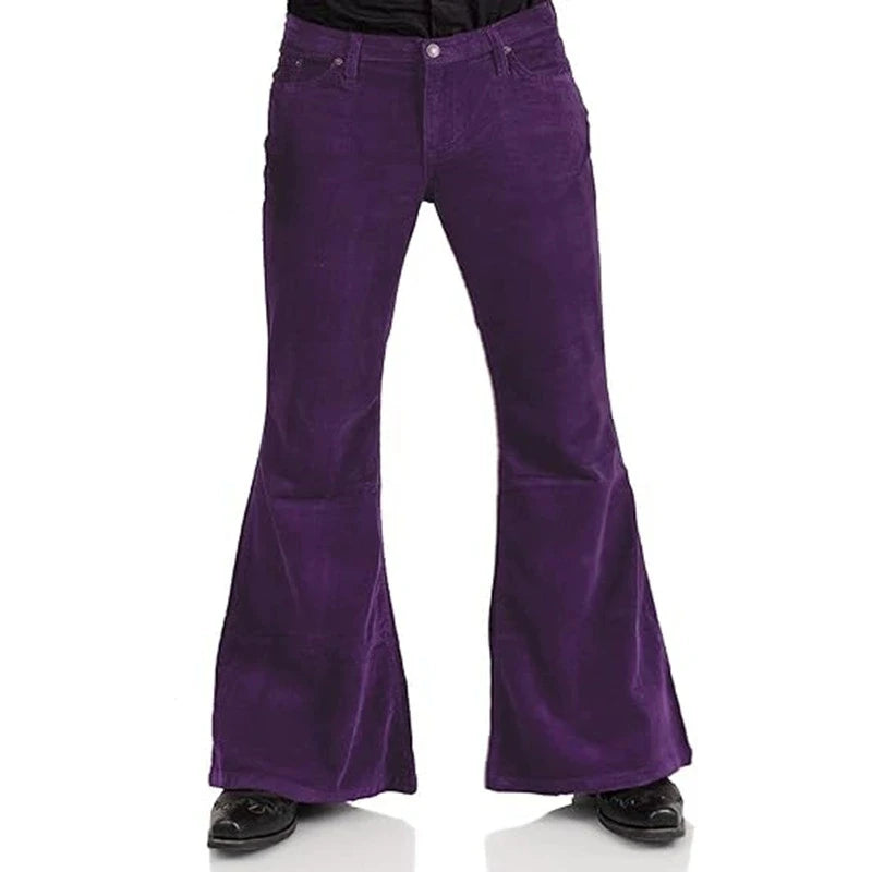 Purple flared pants on a white background