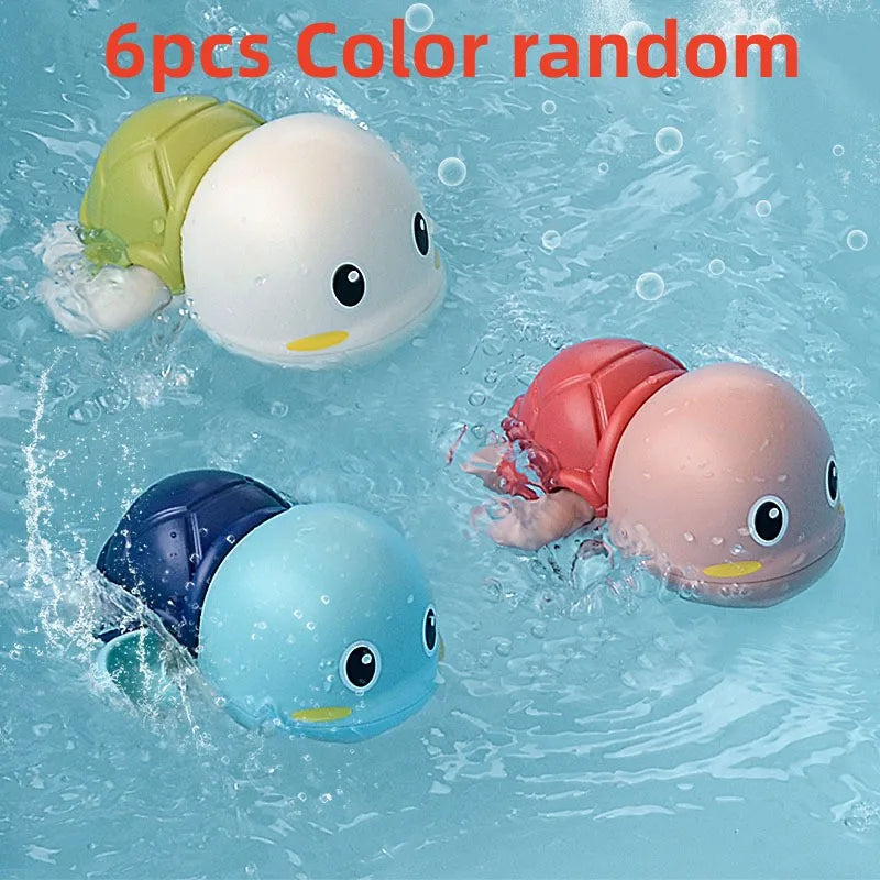 Three colorful rubber duckies swimming in water with text indicating random color selection.