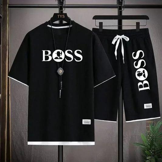 Two-piece outdoor fashion men's set -Black