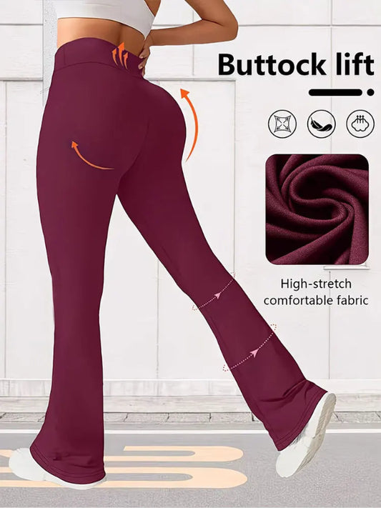Maroon leggings with a focus on 'Buttock lift' feature and high-stretch fabric, on a light background.