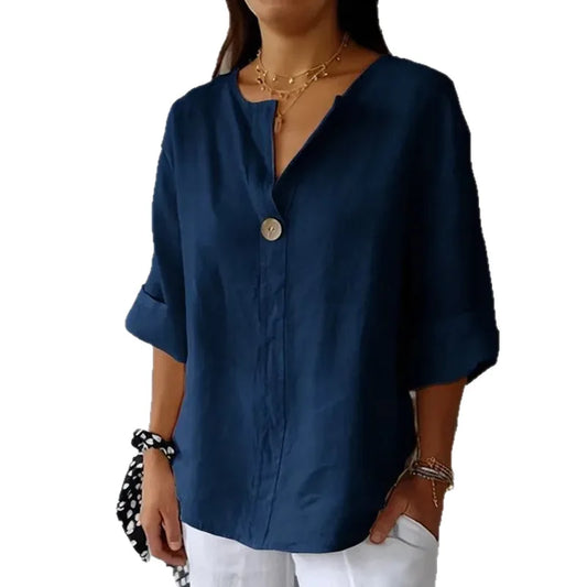 Plus-size Women's Spring and Summer New Arrival Solid Color European and American Casual Style Cotton Linen Mid-sleeve T-shirt