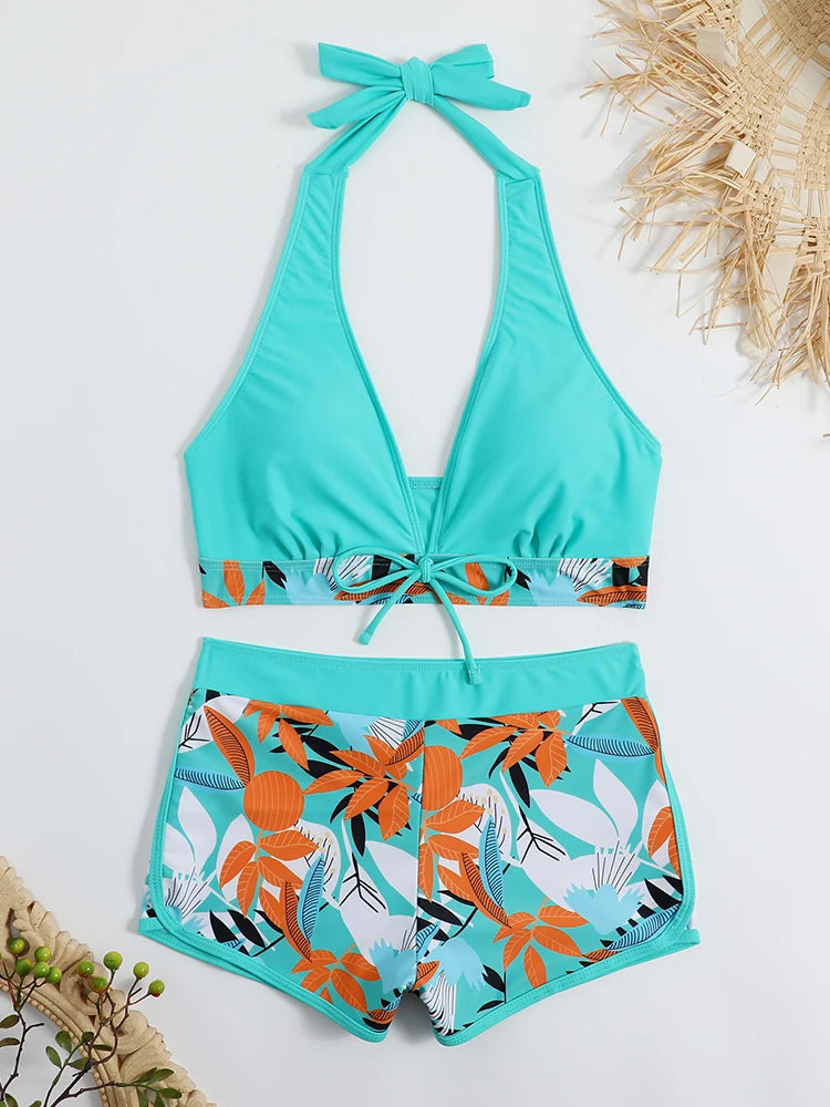 Women’s Halter Bikini Set | High Waist Printed Swimwear