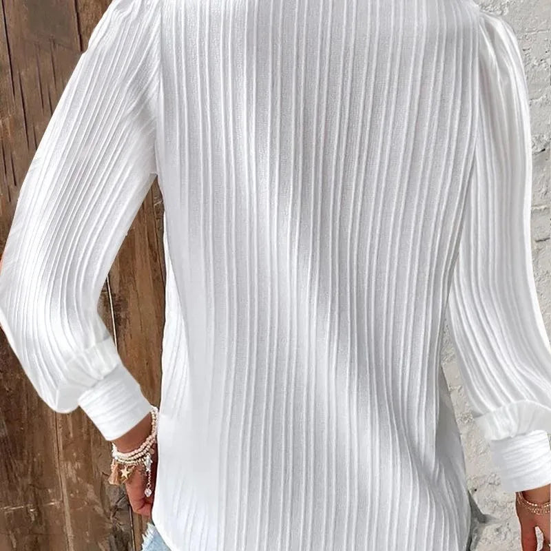 Women's Lace Stitching Shirt Loose Stitching V-neck Long Sleeve Pullover Chiffon Shirt Fall Top Simple Elegant Street Blouse