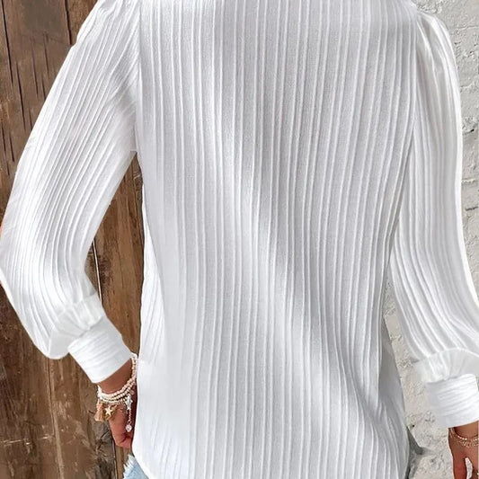Women's Lace Stitching Shirt Loose Stitching V-neck Long Sleeve Pullover Chiffon Shirt Fall Top Simple Elegant Street Blouse