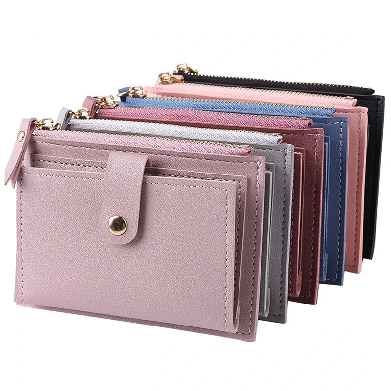 Women's PU leather mini wallet with zipper, hasp, and multi-card slots - all colors
