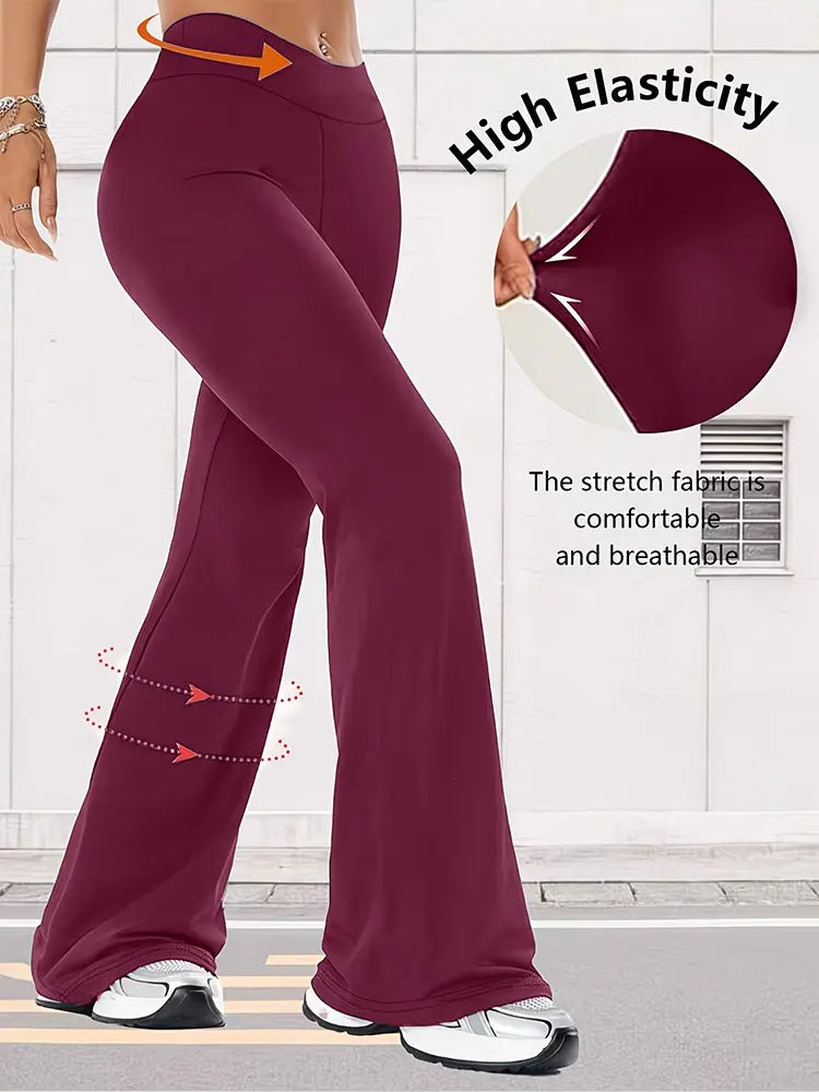 Maroon leggings with high elasticity feature highlighted on a white background