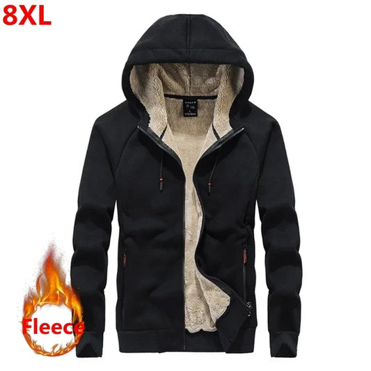 Black hoodie with fleece lining on a white background, labeled 8XL.