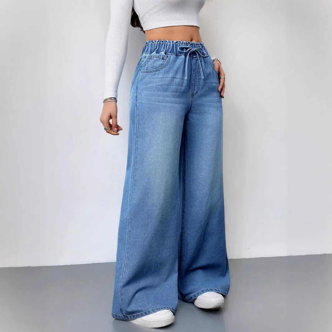 Jeans Women Denim Pant Floor Length Pants High Waist Straight Trousers Y2k Streetwear Vintage Elegant Splice Work Casual Loose