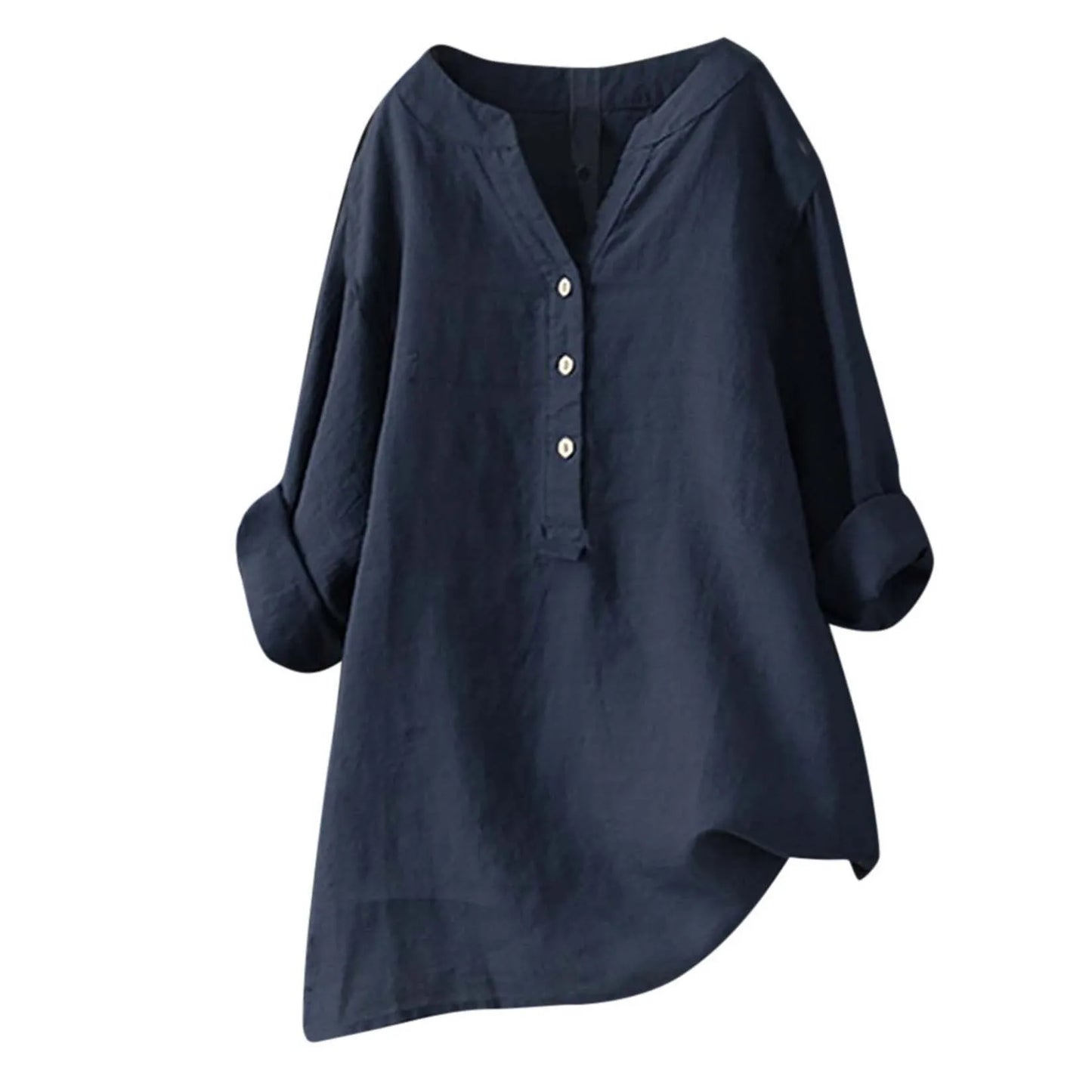 Unisex Women Men Cotton Linen Blouse Shirts Spring Summer Button V Neck Long Lantern Sleeve Loose Blouse Tops XTYFZ-020
