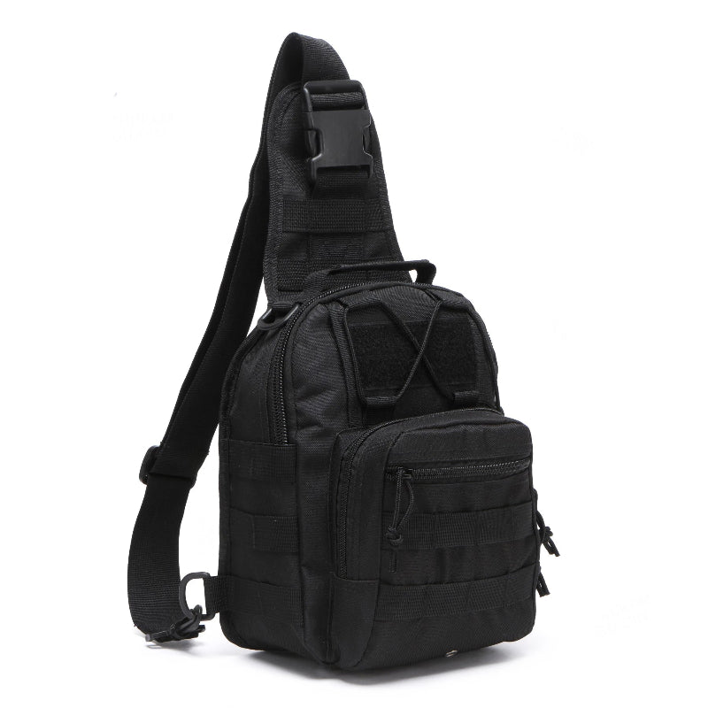 Black sling bag on a white background