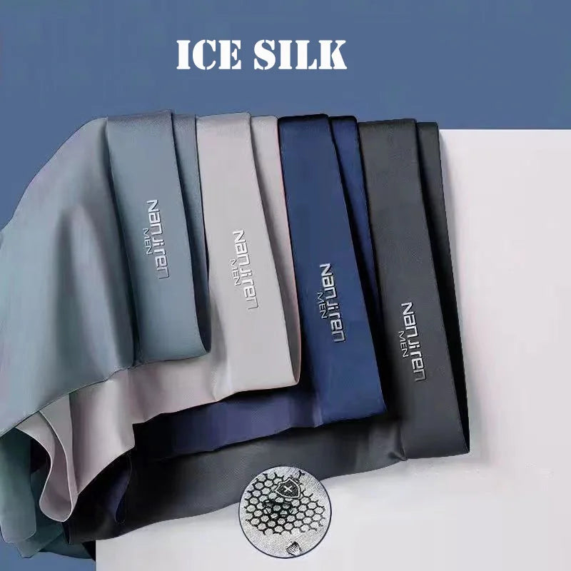 4-pack men’s ice silk boxer shorts in assorted colors with U convex pouch 4 different color to choose from