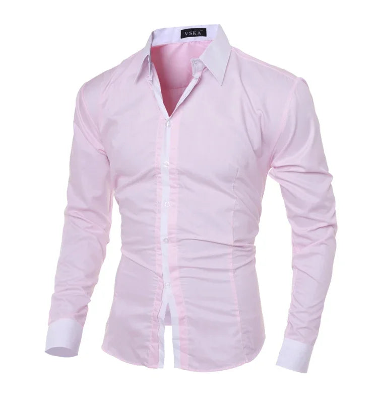 Men’s Slim White Striped Shirt – Long Sleeve Business Casual Top