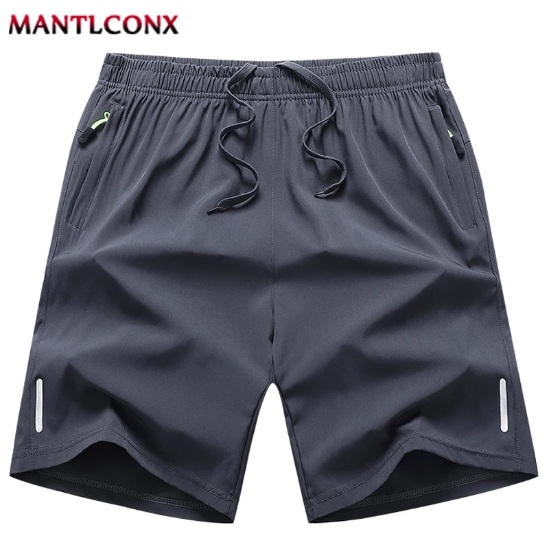 Gray shorts with drawstring on a white background, branded as MANTLCONX.