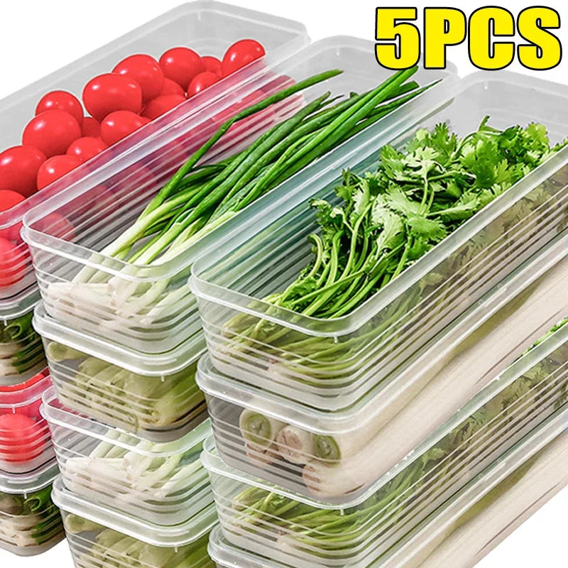 Rectangular refrigerator fresh-keeping box with lid for scallions, coriander, vegetables, sealed cold storage kitchen organizer