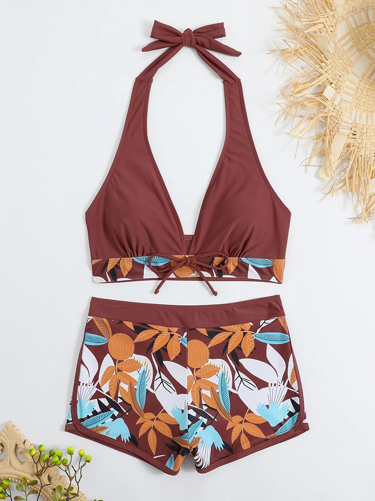 Women’s Halter Bikini Set | High Waist Printed Swimwear