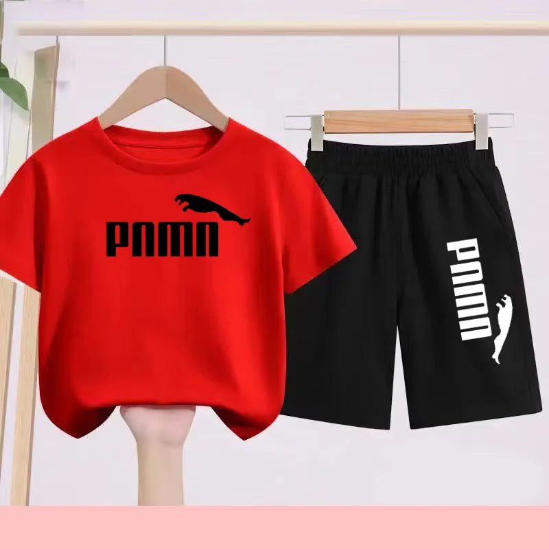 Summer 2 Piece Set 3-12 Age Children T-Shirt Letters Casual Short Sleeve+Shorts Boy Girl Comfortable Breathable Sportswear