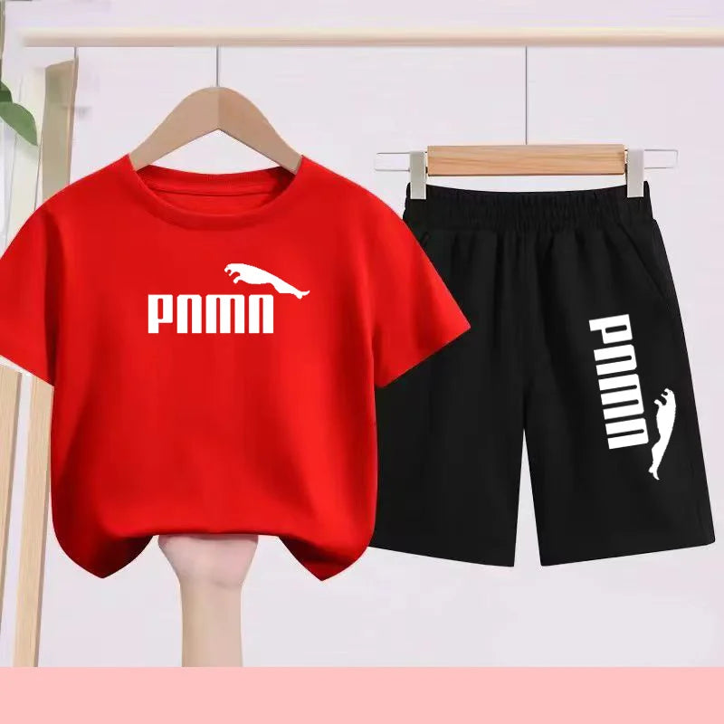 Summer 2 Piece Set 3-12 Age Children T-Shirt Letters Casual Short Sleeve+Shorts Boy Girl Comfortable Breathable Sportswear