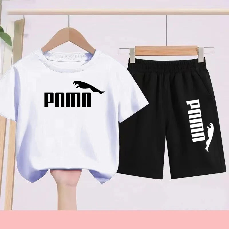 Summer 2 Piece Set 3-12 Age Children T-Shirt Letters Casual Short Sleeve+Shorts Boy Girl Comfortable Breathable Sportswear