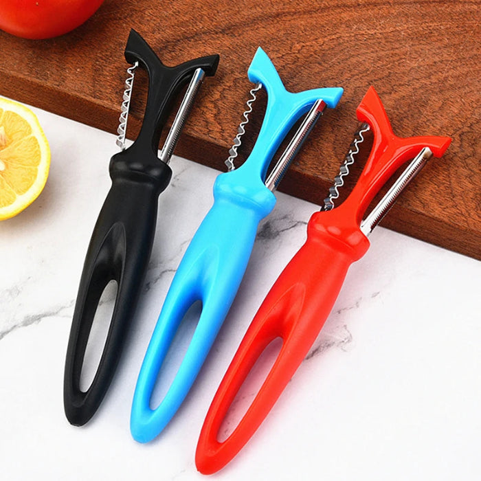 Stainless Steel 3-in-1 Peeler with Plastic Handle for Vegetables and Fruits -  black blue red