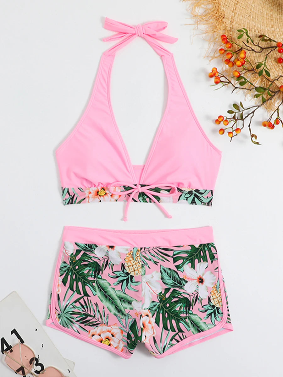 Women’s Halter Bikini Set | High Waist Printed Swimwear