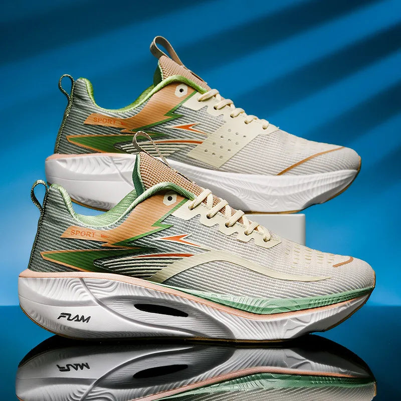 Pair of running shoes with a blue gradient background