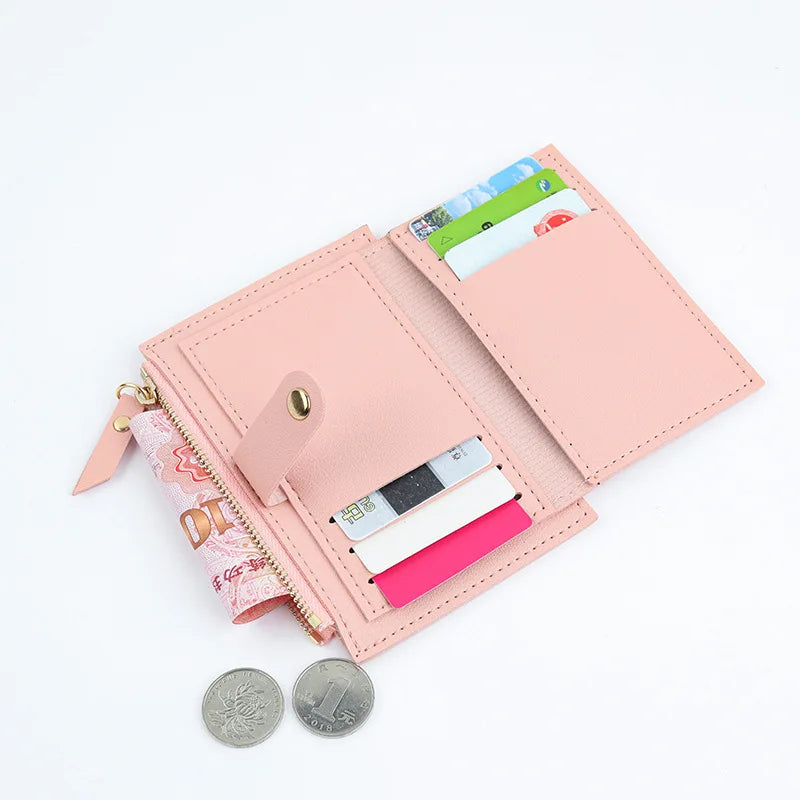 Women's PU leather mini wallet with zipper, hasp, and multi-card slots  - beige