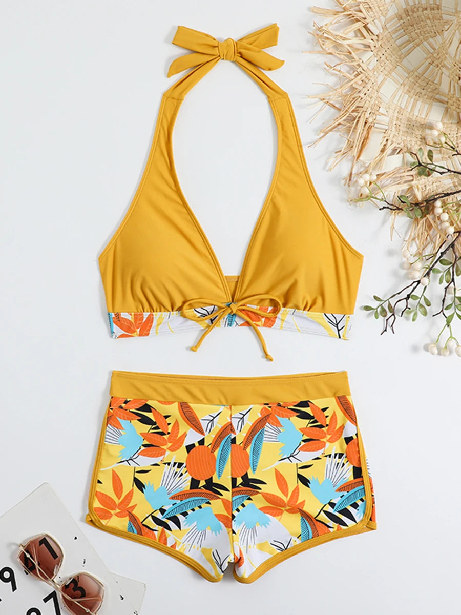 Women’s Halter Bikini Set | High Waist Printed Swimwear