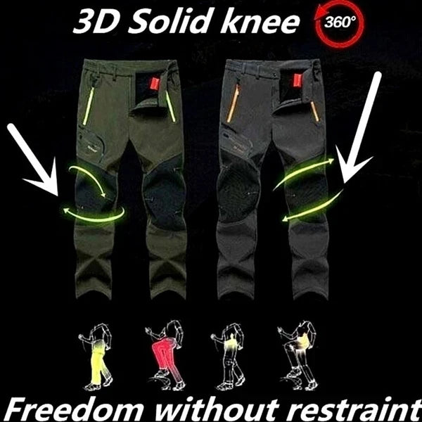 Dark green pants with reflective elements on a black background