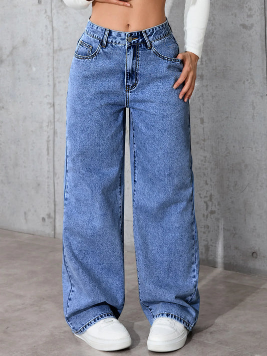 Women’s Plus Size Wide Leg Jeans | High Waist Denim Pants