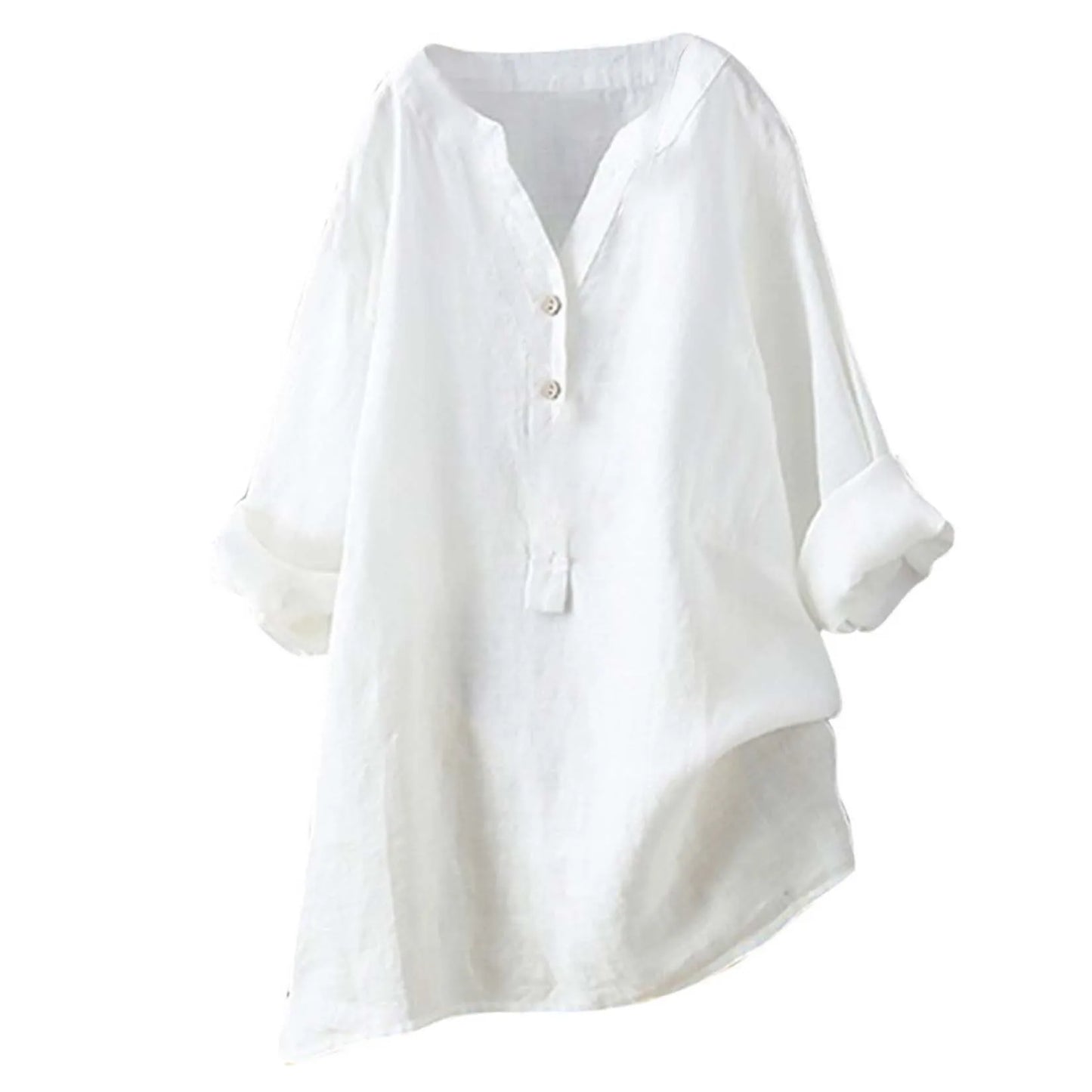 Unisex Women Men Cotton Linen Blouse Shirts Spring Summer Button V Neck Long Lantern Sleeve Loose Blouse Tops XTYFZ-020