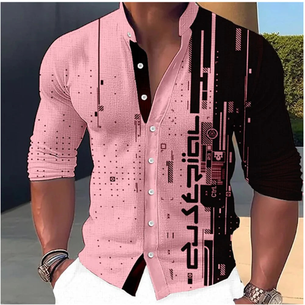 Men’s Standing‑Neck Long Sleeve Shirt – Soft Casual Fashion Top