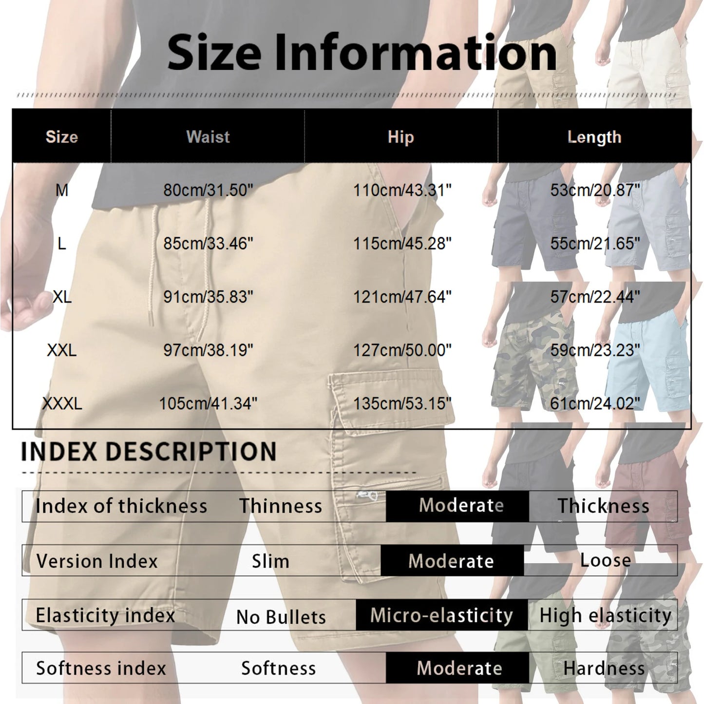 Men'S Casual Cargo Shorts Multi-Pocket Loose Fit Drawstring Waist Summer Outdoor Hiking Shorts Solid Camouflage Color Quick Dry