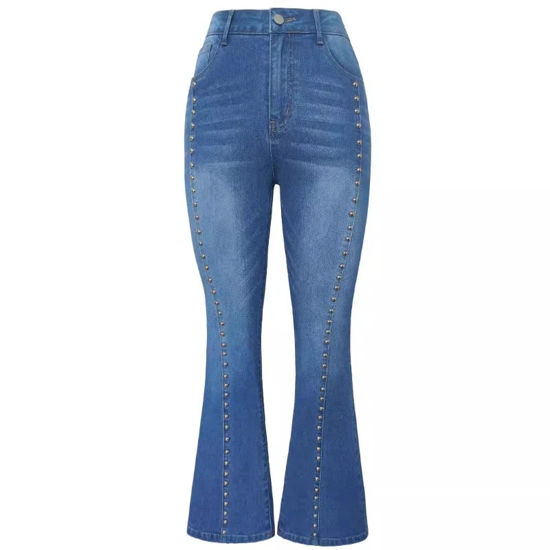 Women Denim Flare Pant Jeans Vintage Long Pants Slim Fit High Waist Straight Trousers Y2k Streetwear Elegant Work Casual Spring