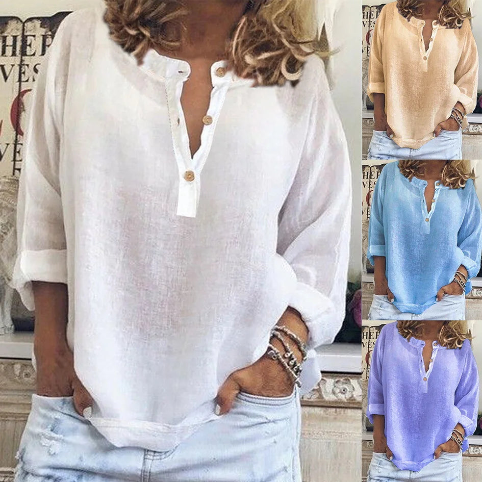 Summer Elegant Harajuku Oversized Shirts Long Sleeve Solid Color Loose Blouses Tops Casual Button V Neck Tunic Clothing Blusas