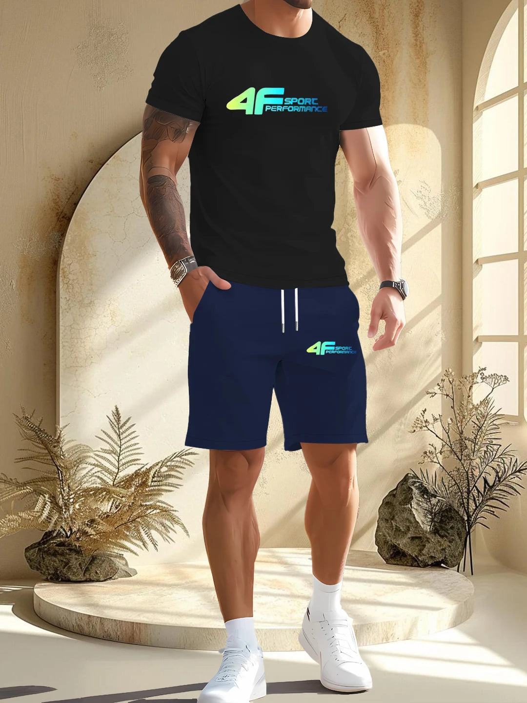 2025 Mens Summer Casual Suit Textured Color Short Sleeve Outdoor Street Fashion Shorts Two Piece Pocket Loose