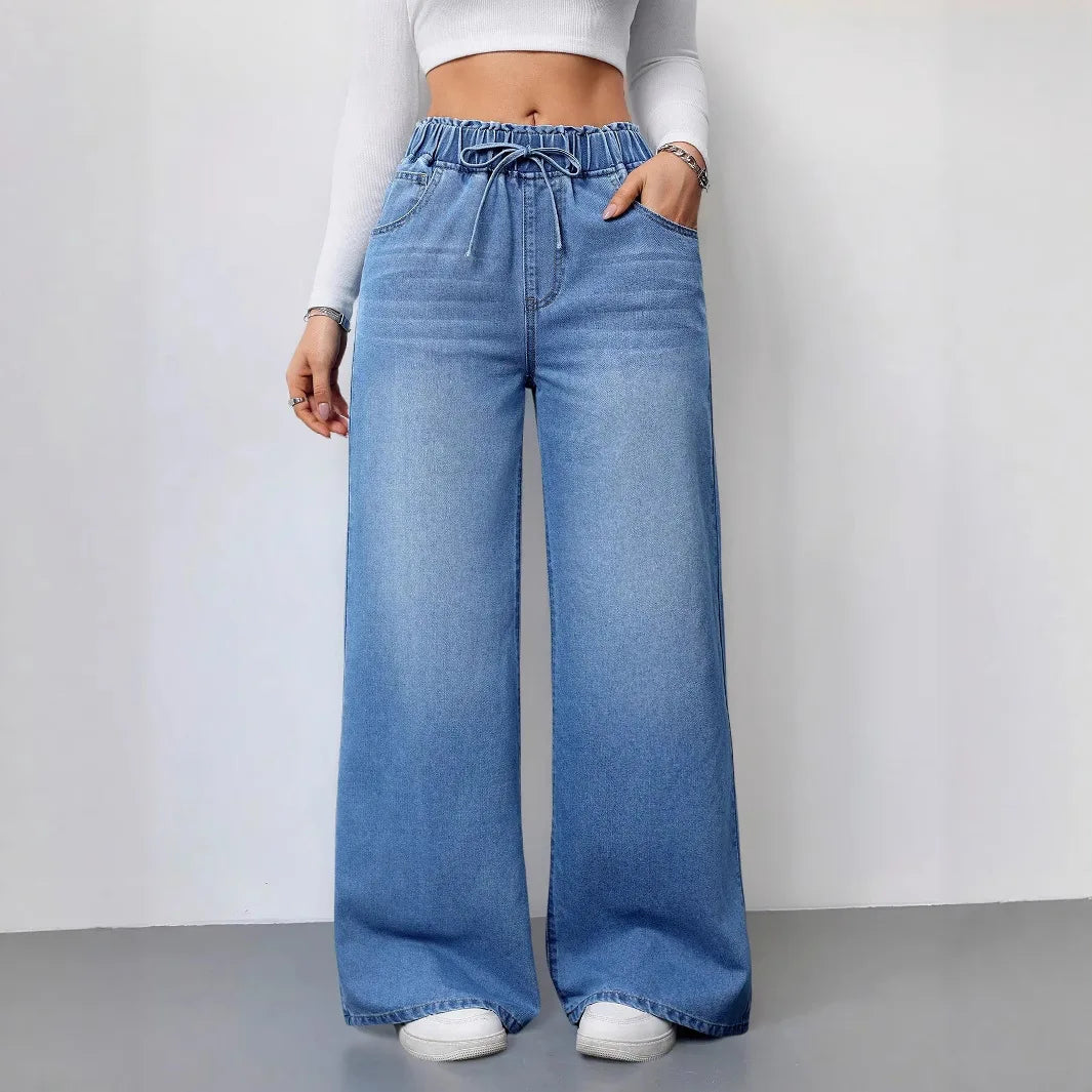 Jeans Women Denim Pant Floor Length Pants High Waist Straight Trousers Y2k Streetwear Vintage Elegant Splice Work Casual Loose