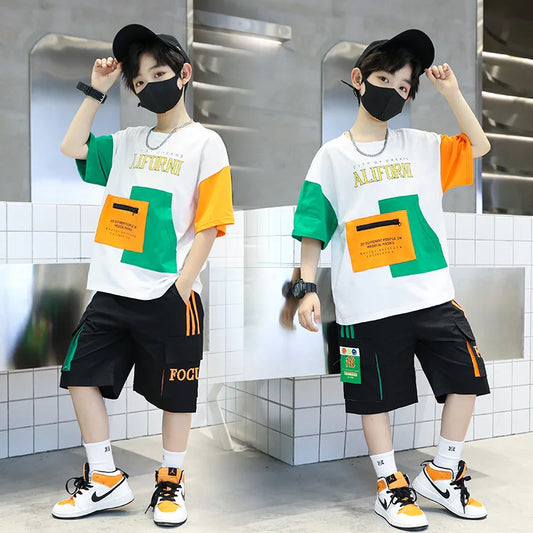 T-shirt plus shorts 4 - 14 Years. - white black
