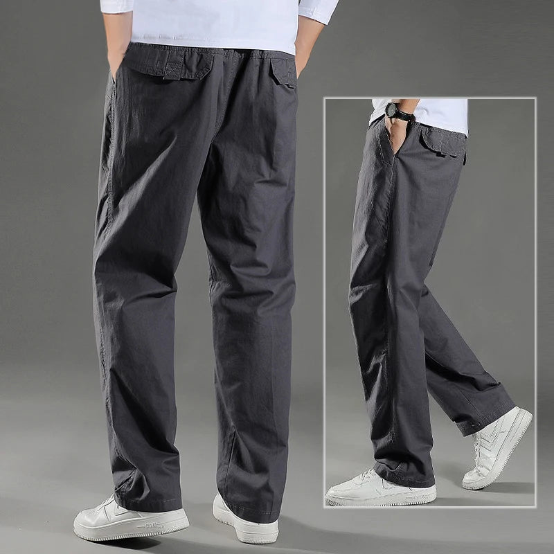 Men’s large size cotton cargo pants with elastic waist and jogger fit 000.2