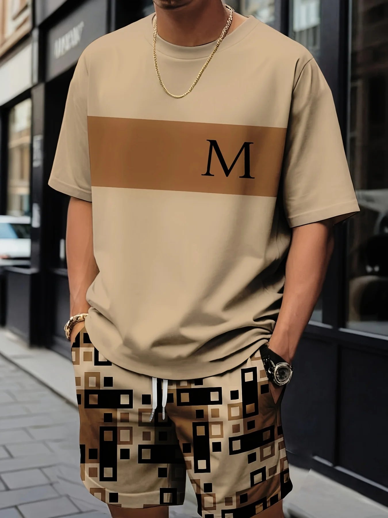 New Men's Cross Print T-Shirt and Shorts Set Stylish Streetwear Short-Sleeve Top and Shorts Combination Holiday Men's Apparel