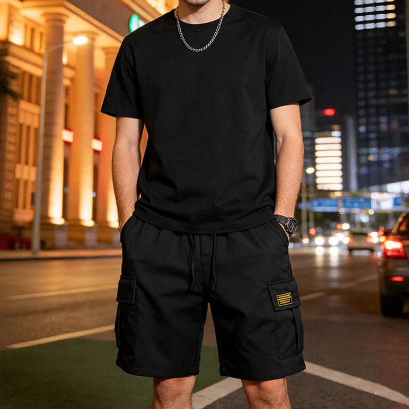 Men’s summer drawstring cargo shorts with flap pockets relaxed athletic fit