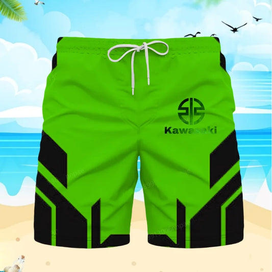 Men’s Kawasaki-inspired breathable summer shorts for beach, motorcycle, or sports use 
