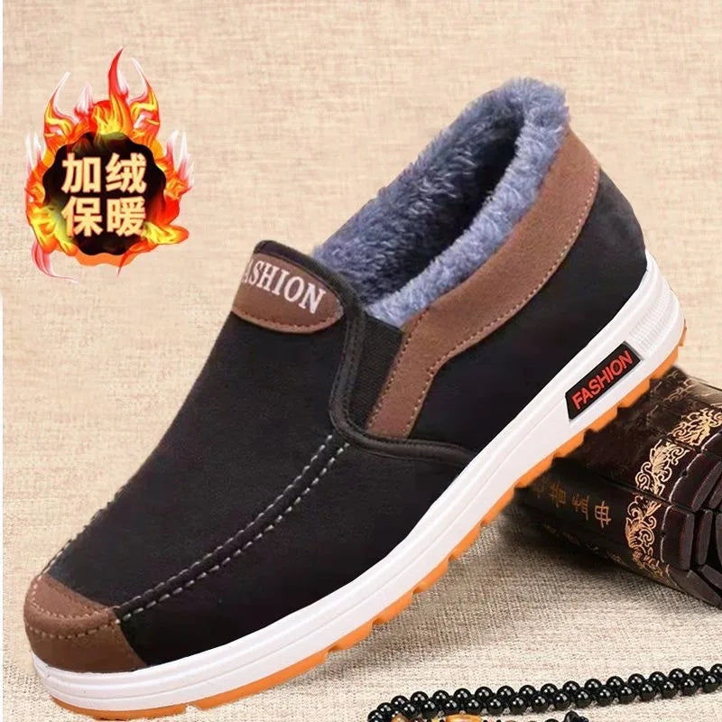 Men’s Winter Warm Slip‑On Sneakers – Plush Casual Cotton Shoes
